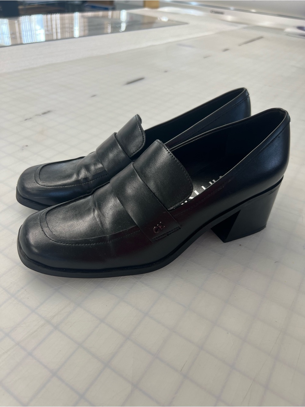 Calvin Klein Black Leather Block Heel Loafers